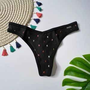 Victoria's Secret PINK Cotton Thong Panty Black Mini Logo Medium NEW